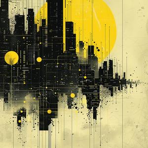 city  black  yellow  dots  blockchain  abstract  nodes  links  cubes  shape 1040558