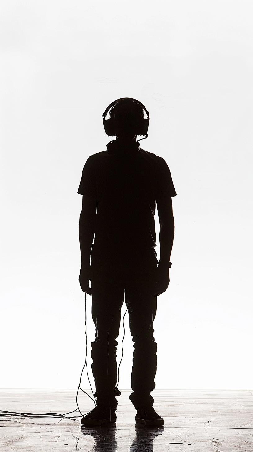 silhouette  DJ  man  headphones  clean  isolated  front  wall  white  background 954265