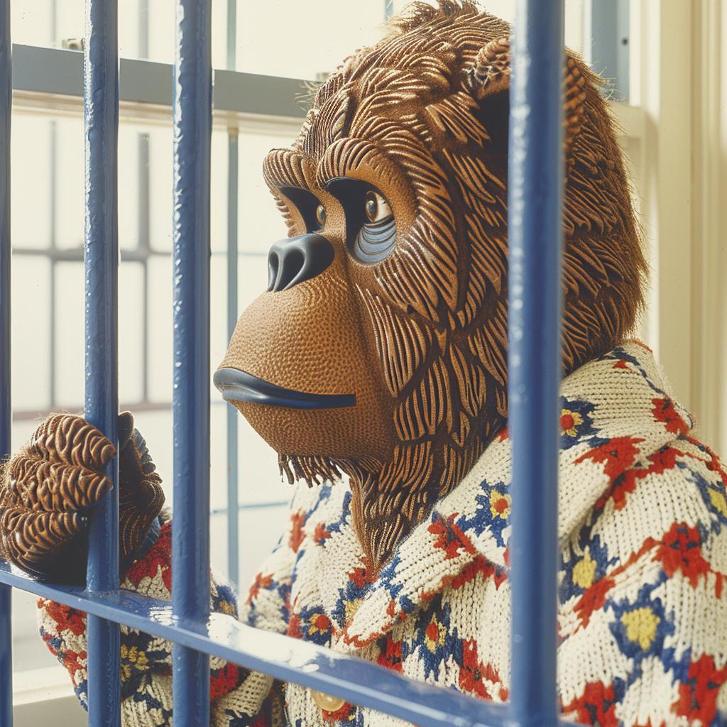 Sasquatch  jail  convict  monkey  sweater  cage  raw  style  animal  humor 962689