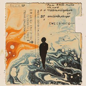 person  walking  blue  orange  swirl  EBRU  encaustic  art  motion  style 1066616