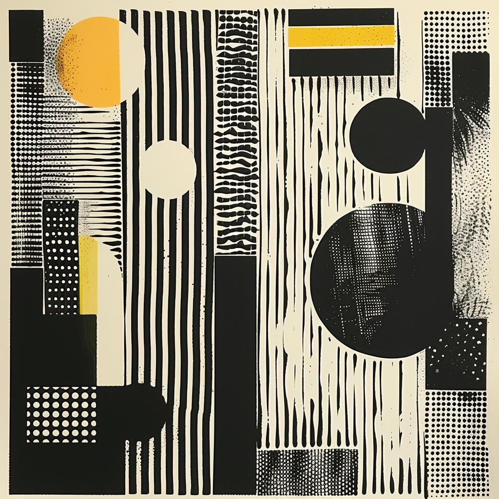 linocut  print  abstract  black  yellow  stripes  design  etching  art  graphic 963906