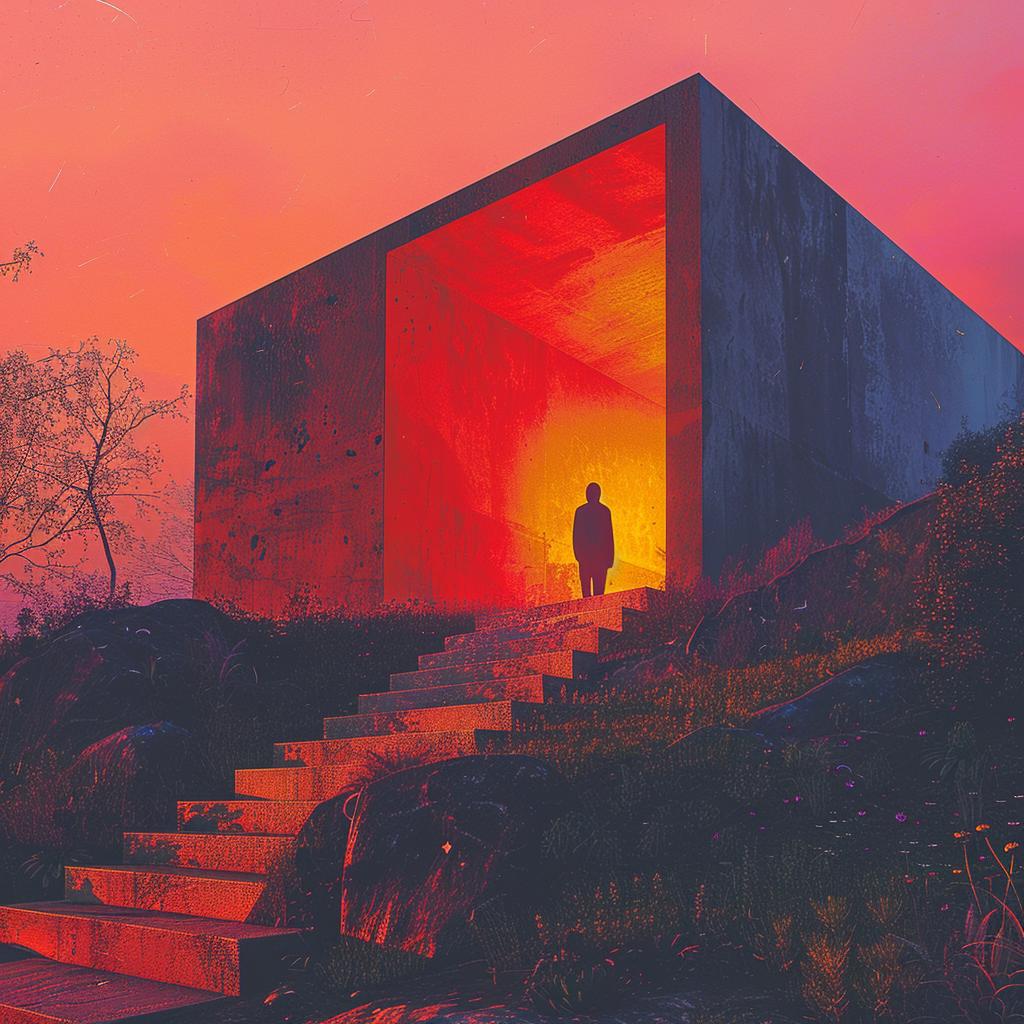 man  building  red  light  surreal  introspective  occult  artwork  colorful  composition 974801