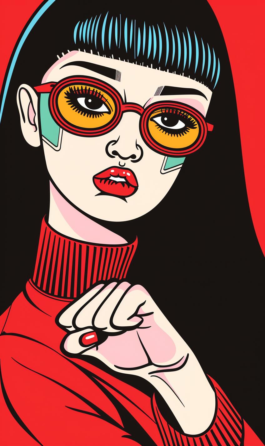 woman  karate  pop-art  illustration  glasses  full-body  dynamic  vibrant  action  colorful 943754