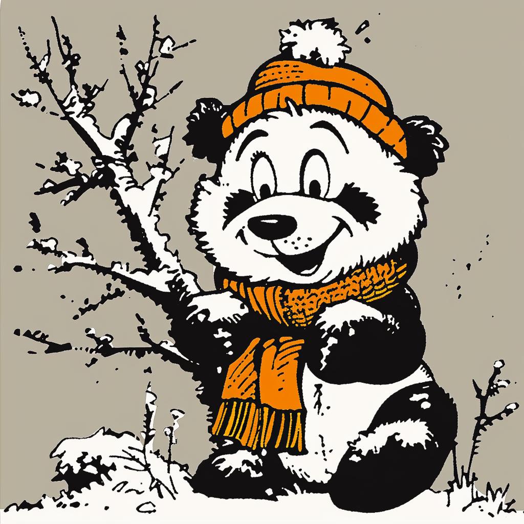 panda  cartoon  winter  hat  scarf  cute  animal  illustration  colorful  whimsical 942582