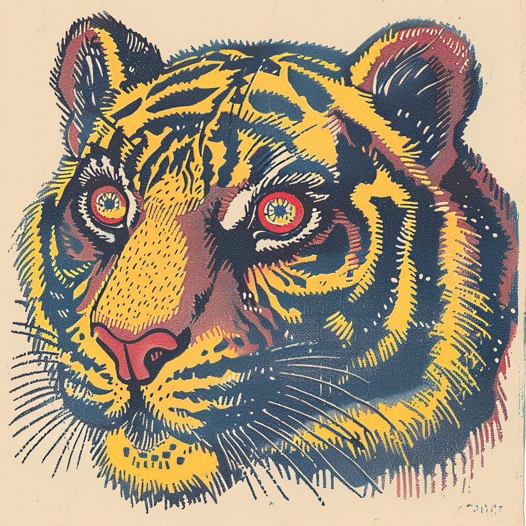 tiger  eyes  yellow  red  animal  vivid  bold  art  painting  expressionist 916986