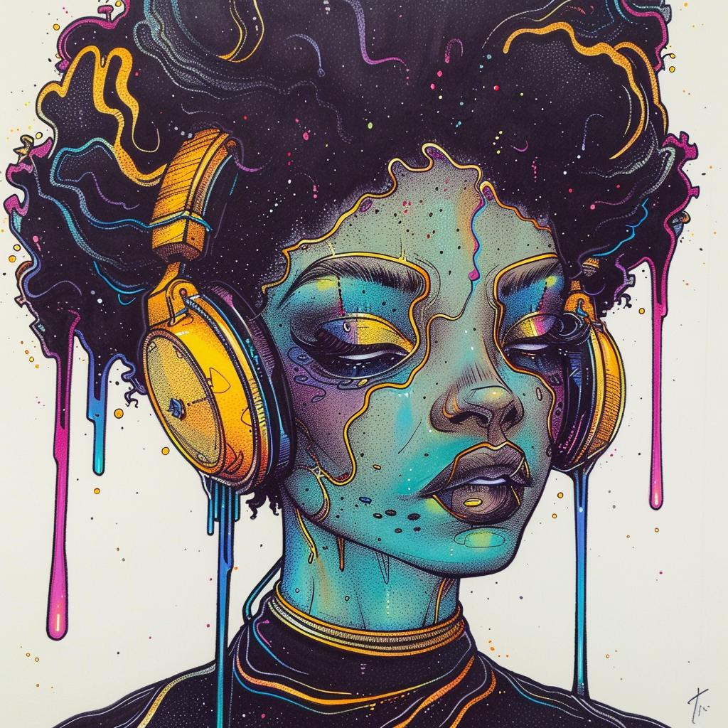 سماعات رأس DJ PopArt، مكياج أفريقي، TroyBrooks، لوحة بيضاء، فن المرأة 939178