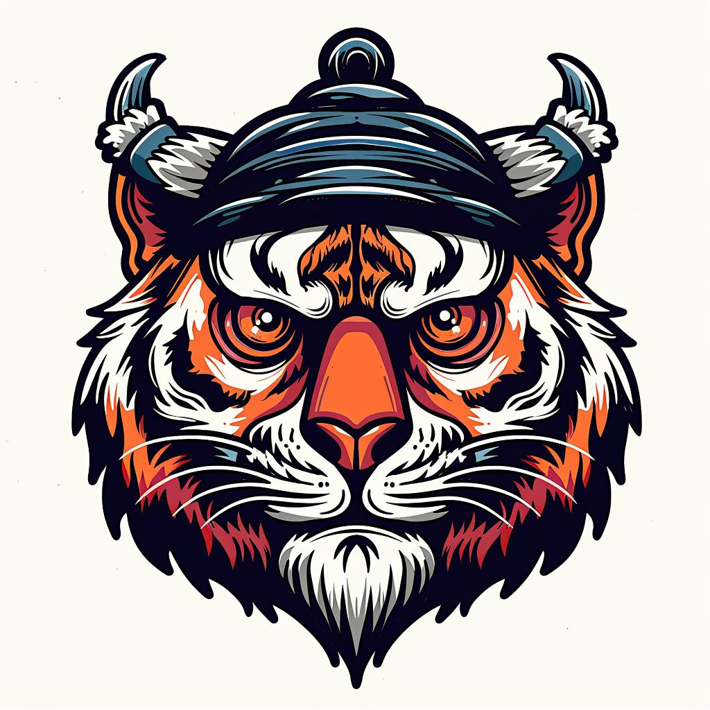 tiger  viking  helmet  wildlife  humorous  illustration  cartoon  whimsical  character  bold 1032876