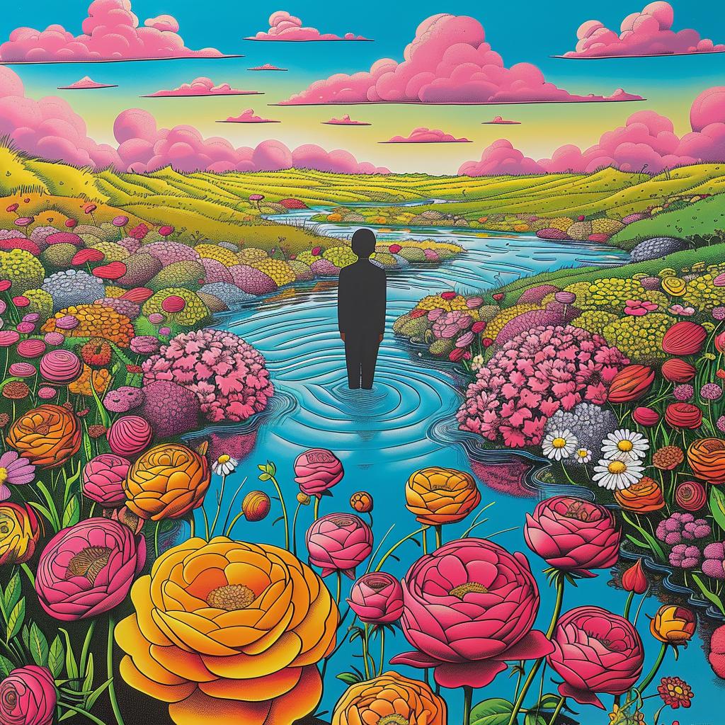 man  river  flowers  landscape  nature  vibrant  tranquil  scenery  peaceful  youth 1016716
