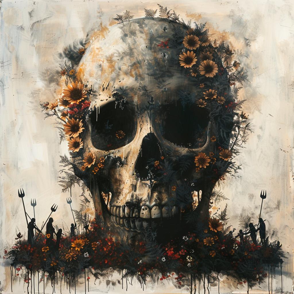 skull  flowers  silhouette  dark  symbolism  nature  life  death  artistic  contrast 960840