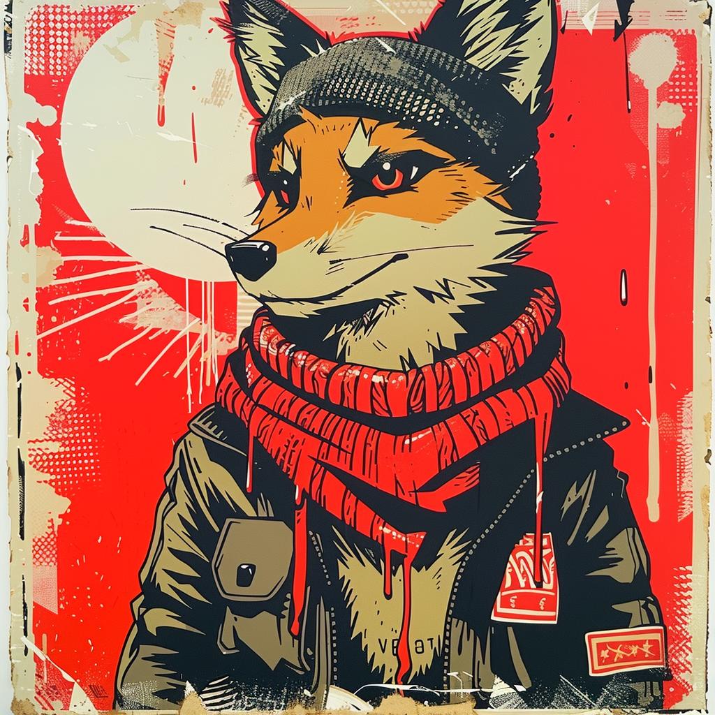 fox  painting  streetwise  hat  scarf  character  jacket  colorful  art  drips 944865