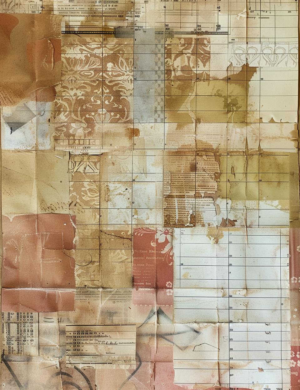 vintage  ledger  paper  faded  aged  patchwork  found  collage  art  mixed-media 962072