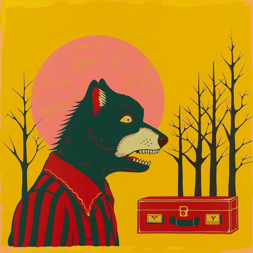 surreal  wolf  suitcase  trees  album  cover  background  creative  illustration  fantasy 978104