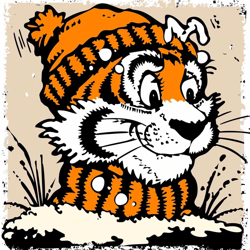 tiger  cartoon  hat  scarf  playful  animal  whimsical  colorful  cute  fashion 942576