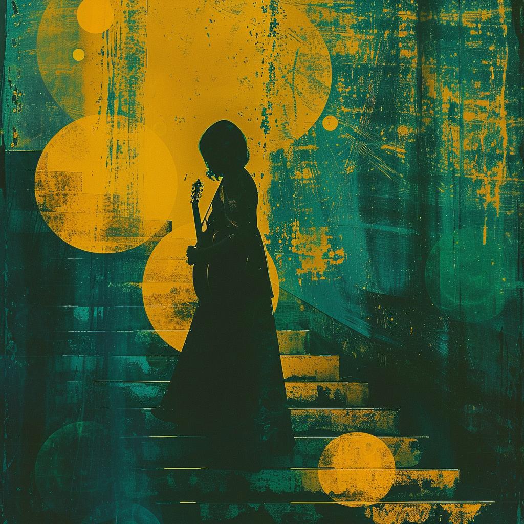 silhouette  guitarist  steps  circles  teal  yellow  photography  textures  women  designers 1019711