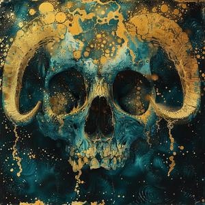skull  horns  pointillism  ArtNouveau  Surrealism  dark  occult  gold  indigo  teal 1077007