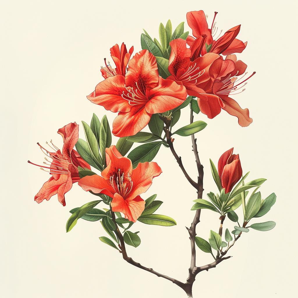 Azaleas  Illustration  Red  Flowers  Branch  Botanical  Natural  Floral  Colorful  Vibrant 971633