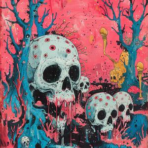 skulls  trees  pink  blue  surreal  chaos  symbolic  album  cover  art 1078267