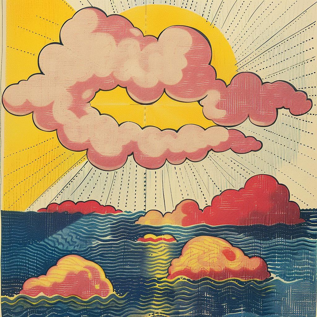 poster  clouds  sun  ocean  underwater  Mid-century  modern  Bauhaus  light  volumetric 916954