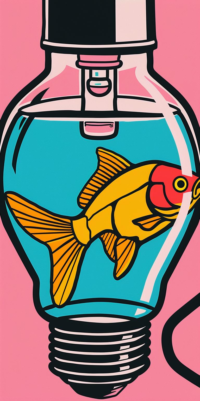 lightbulb  goldfish  bowl  liquid  pink  background  vibrant  playful  whimsical  surreal 940455