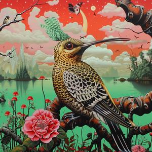bird  green  background  chromolithography  colorful  feathers  vibrant  nature  artistic  design 1037812