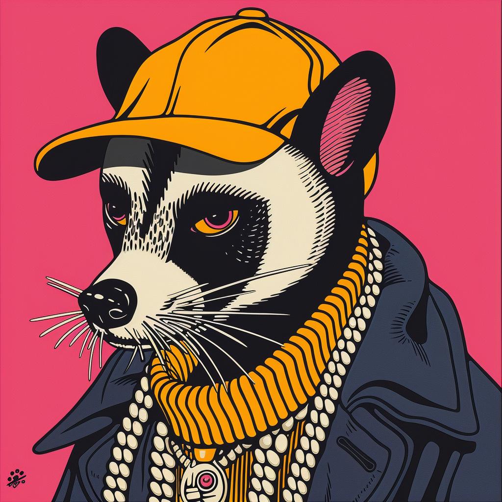 skunk  rapper  gold  chains  cap  vibrant  cartoon  stylized  hiphop  character 1022537