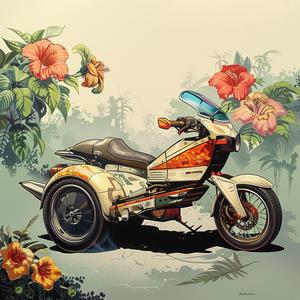 motorcycle  flowers  background  chromolithography  colorful  illustration  nature  art  vibrant  scenic 1051131