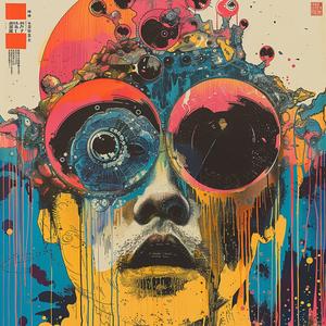 surreal  man  glasses  risograph  symbolist  hyper-realistic  screenprinting  portrait  art  colorful 1078335