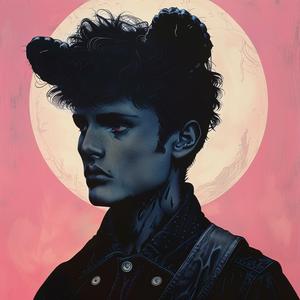 surreal  album  cover  man  horns  Risograph  Symbolist  hyper-realistic  screenprint  art 1077529