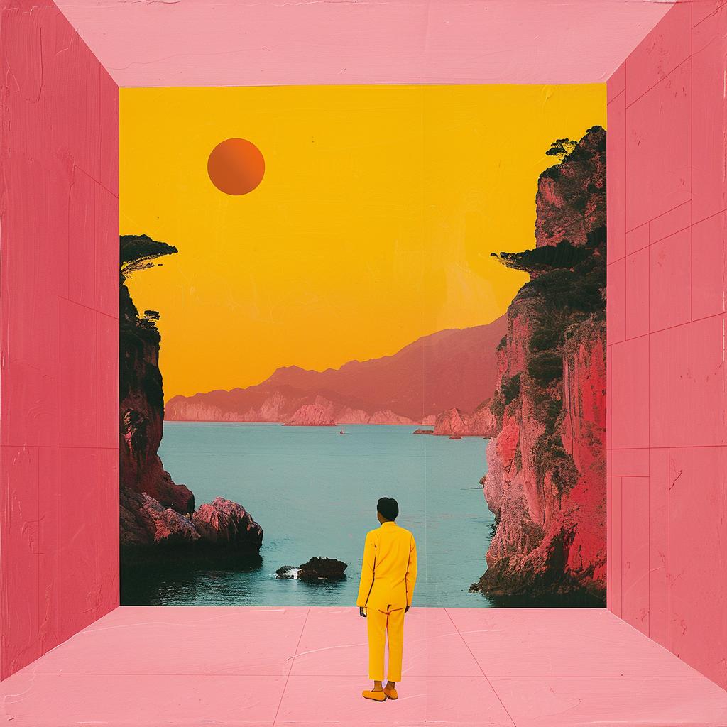 creative  surreal  album  cover  Joan  Cornella  yellow  suit  pink  room 1019102
