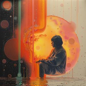 man  orange  sun  painting  chromolithography  glitter  warm  abstract  colorful  serene 1039276