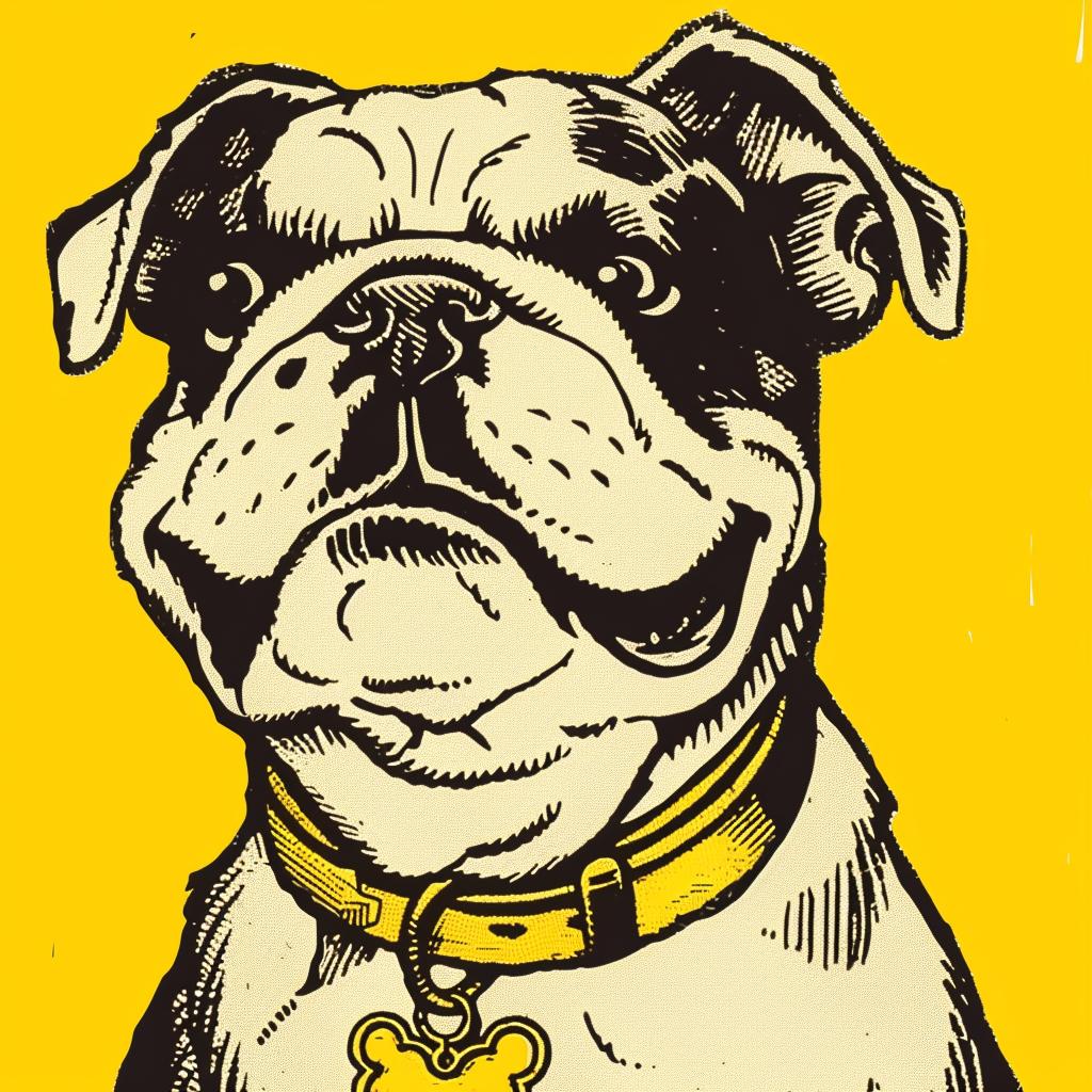 bulldog  poster  illustration  animal  cute  yellow  background  whimsical  artwork  pet 942415