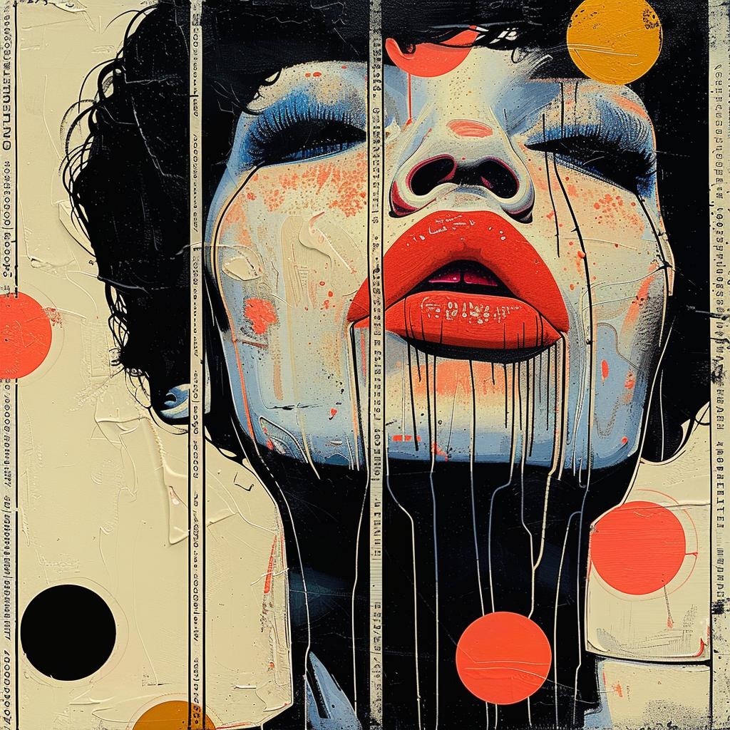 woman  red  lips  polka  dots  colorful  abstract  palette  impasto  1980s 963516