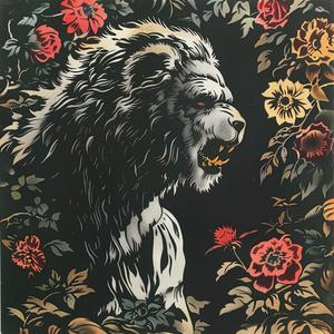 lion  flowers  painting  chromolithography  nature  colorful  art  wildlife  illustration  details 1048396