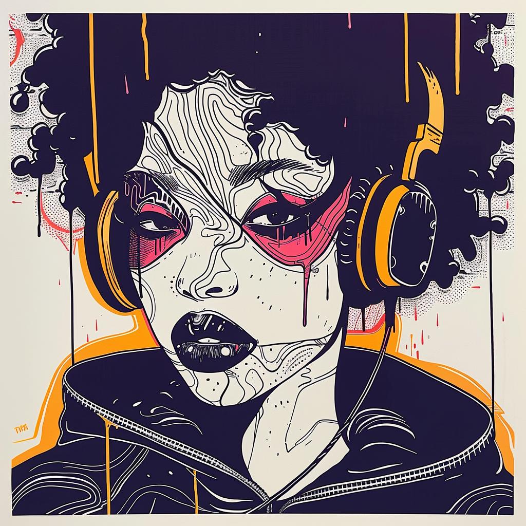 PopArt  DJ  headphones  afro  makeup  dripping  TroyBrooks  white  digital  illustration 939189