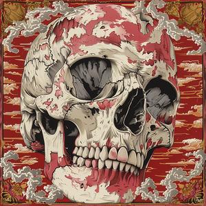 surreal  album  cover  skull  red  clouds  Risograph  Symbolist  screenprinting  Todd White 1079141