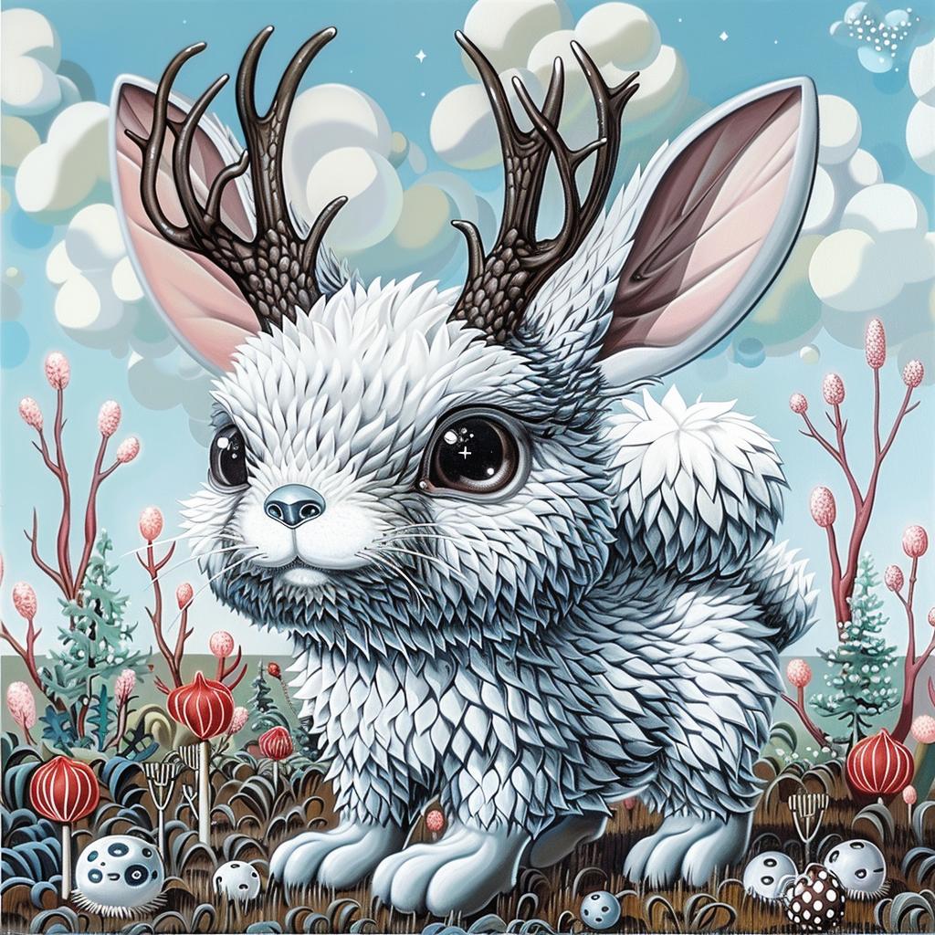 jackalope  antlers  kawaii  rabbit  oversized  cute  white  background  painting  art 1033790