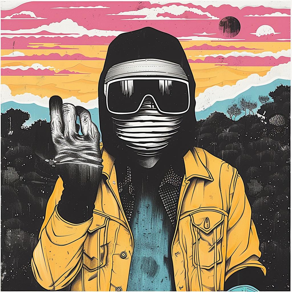 surreal  album  cover  mask  sunglasses  man  creative  vibrant  playful  art 978024
