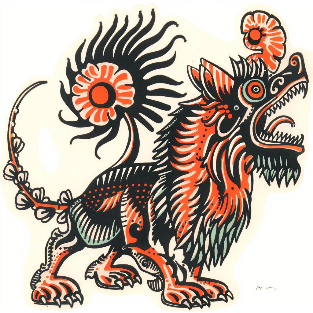 mythical  creature  hybrid  drawing  lion  flower  unique  fantastical  halftone  art 933189