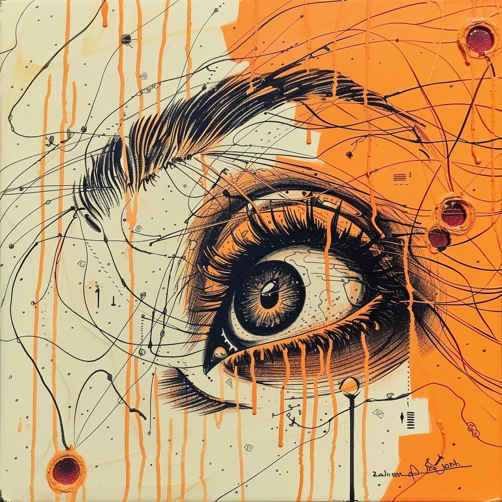 encaustic  orange  black  impasto  woman  eye  surreal  abstract  occult  emotional 924224