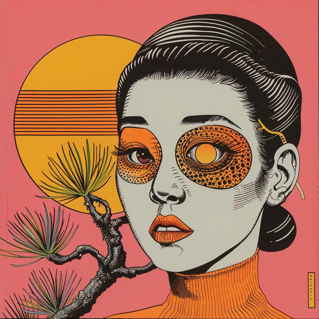horror  novel  Japanese  minimalism  poster  woman  orange  eyes  art  design 1020619