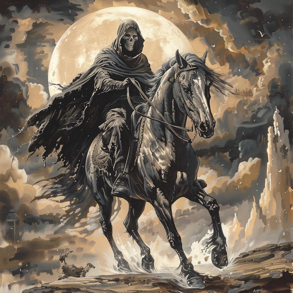 Grim  Reaper  horse  moonlight  dark  mythical  night  spooky  illustration  fantasy 1019691
