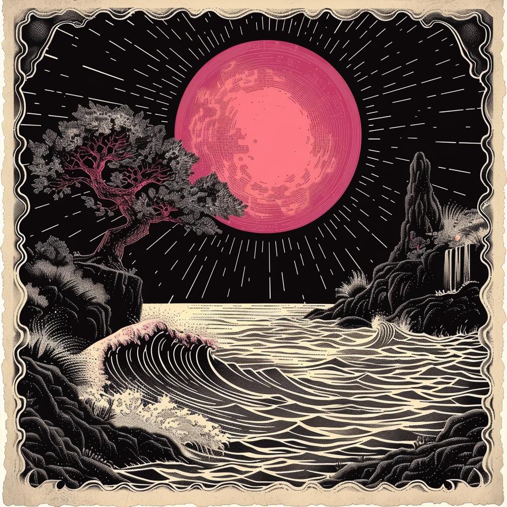 minimal  synthwave  album  cover  Ukiyo-e  moon  sea  surreal  art  creative 916294