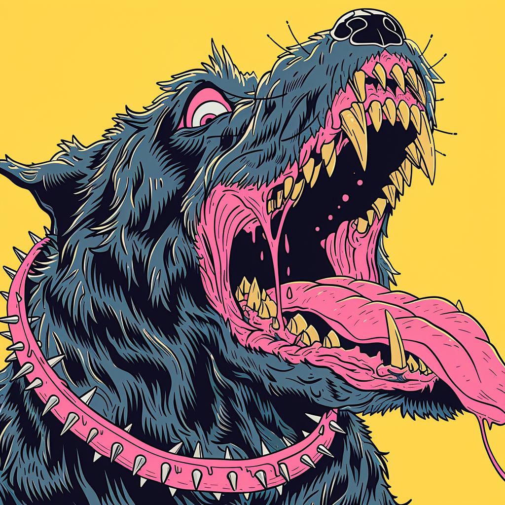 Cerberus  mythical  terrifying  spiked  collar  black  dog  poster  open  mouth 927907