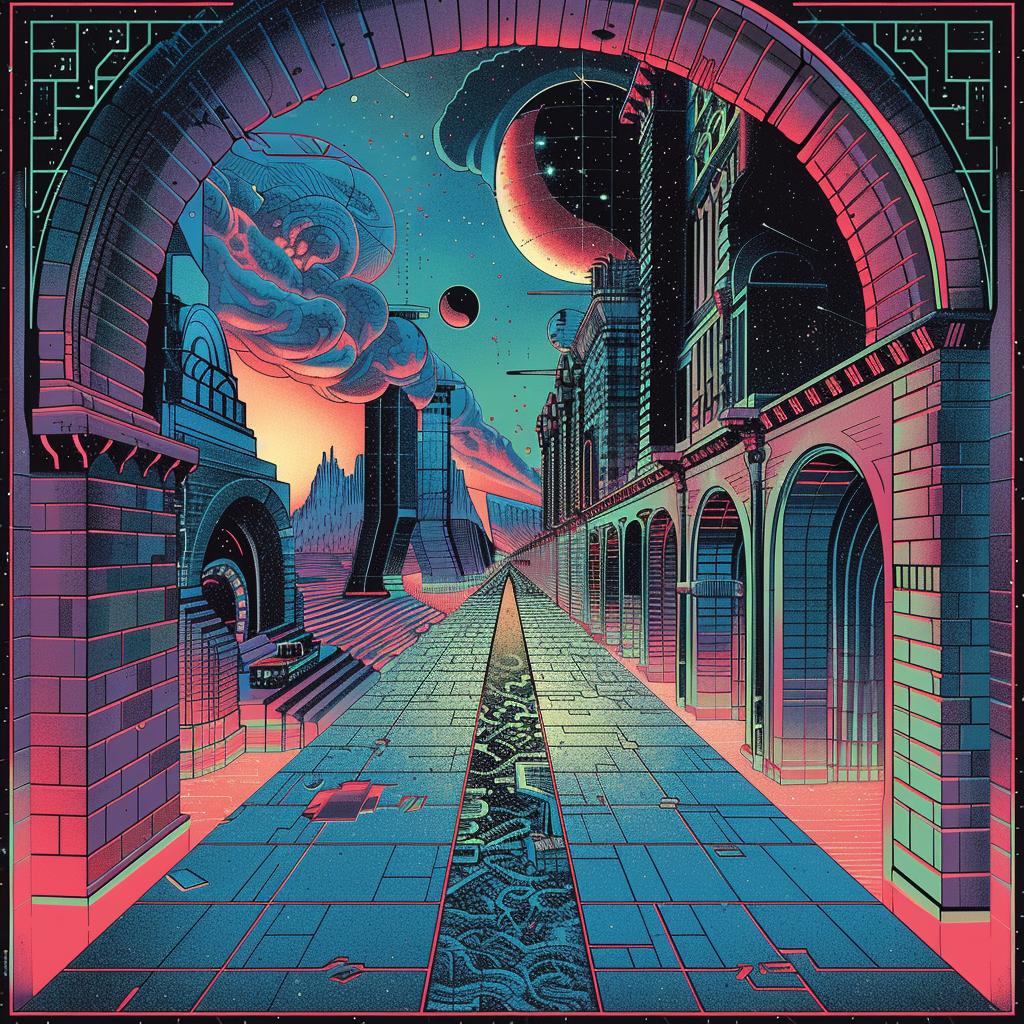 album  cover  Emek  synthwave  trippy  geometric  1980s  blues  teals  art 960755