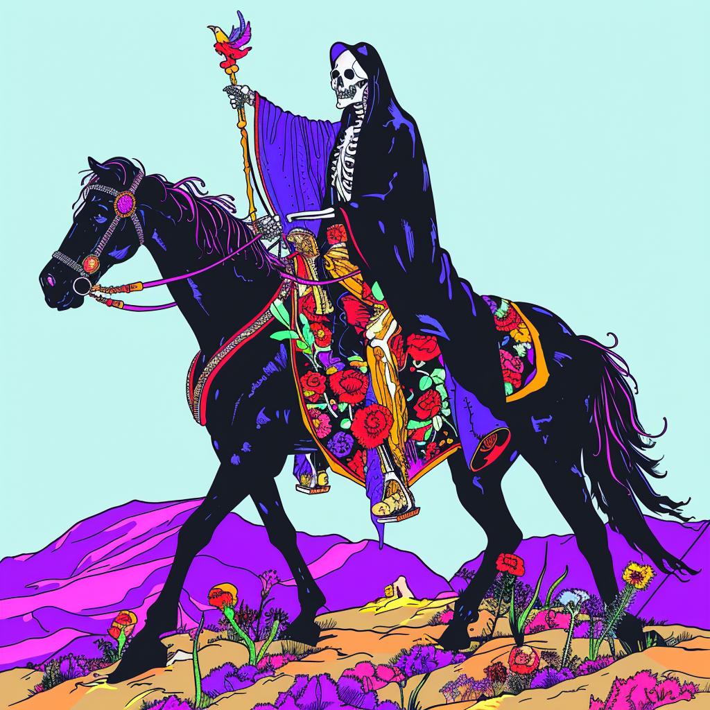 grim  reaper  skeleton  horseback  Day of the Dead  mystical  dark  culture  tradition  art 1021965