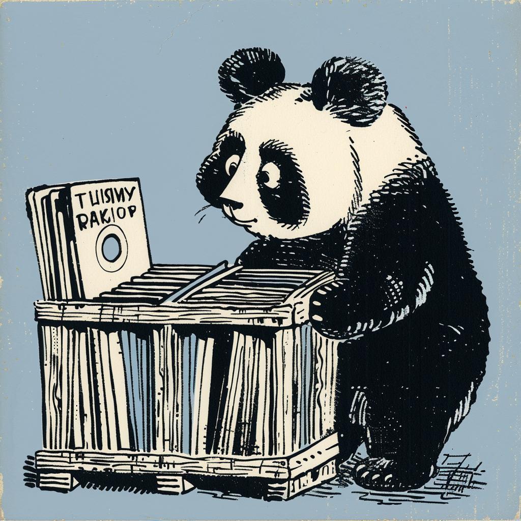 panda  records  crate  cute  animal  playful  cartoon  vinyl  colorful  illustration 922948