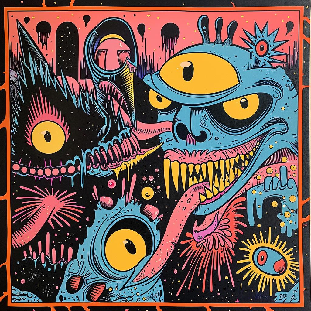 monster  poster  dark  occult  art  PeterMax  face  naturalistic  illustration  colorful 930062