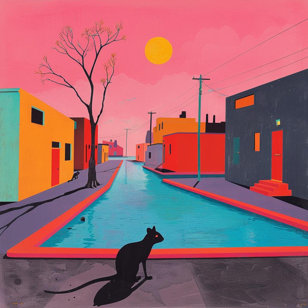 surreal  album  cover  cat  city  building  vivid  whimsical  creative  Joan 1017379