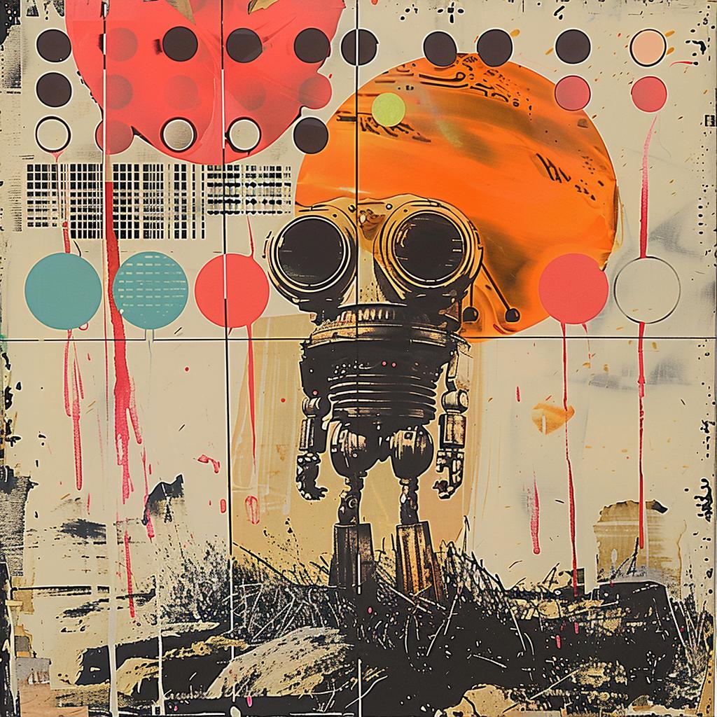 painting  robot  cyborg  surreal  red  sun  whimsical  colorful  robert  rauschenberg 937692