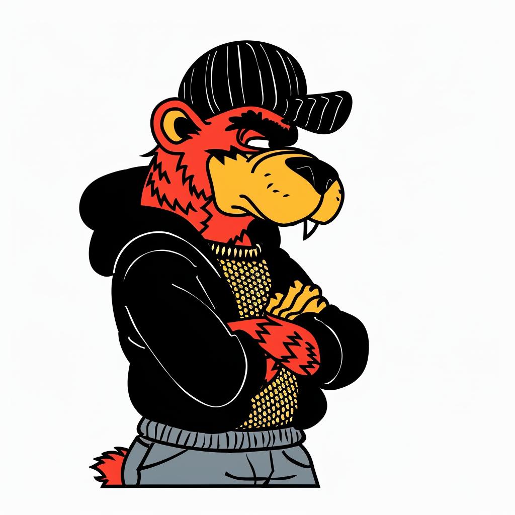 bear  cartoon  aggressive  red  yellow  minimal  hat  jacket  streetwise  animal 958963